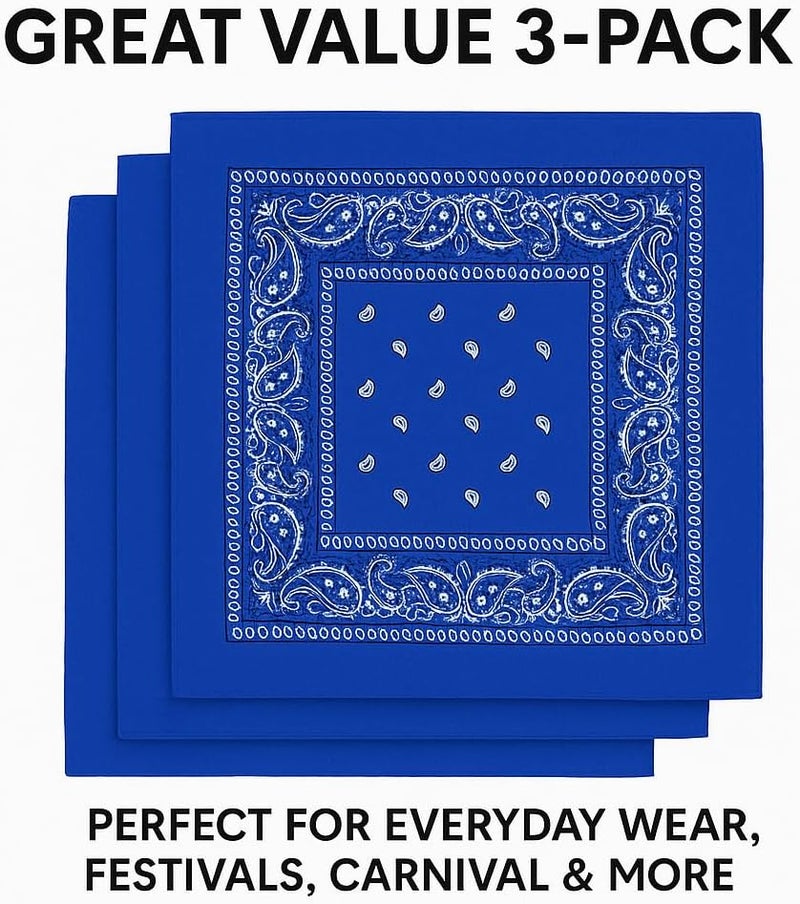 SUNRIBE 3 Pack Paisley Bandanas – 100% Cotton Square 21x21 Head Wrap, Headband, Face Cover, Neck Scarf for Men & Women - Image 2